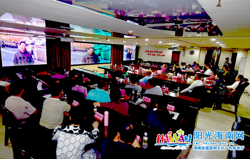 海南省旅文厅集中收看庆祝中华人民共和国成立70周年大会 李少雄 摄.jpg